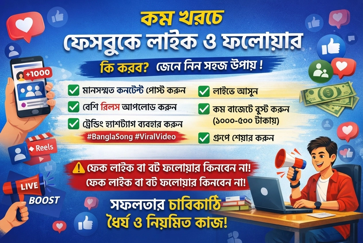 কম খরচে ফেসবুকে লাইক ও ফলোয়ার বাংলাদেশি প্রতি হাজার